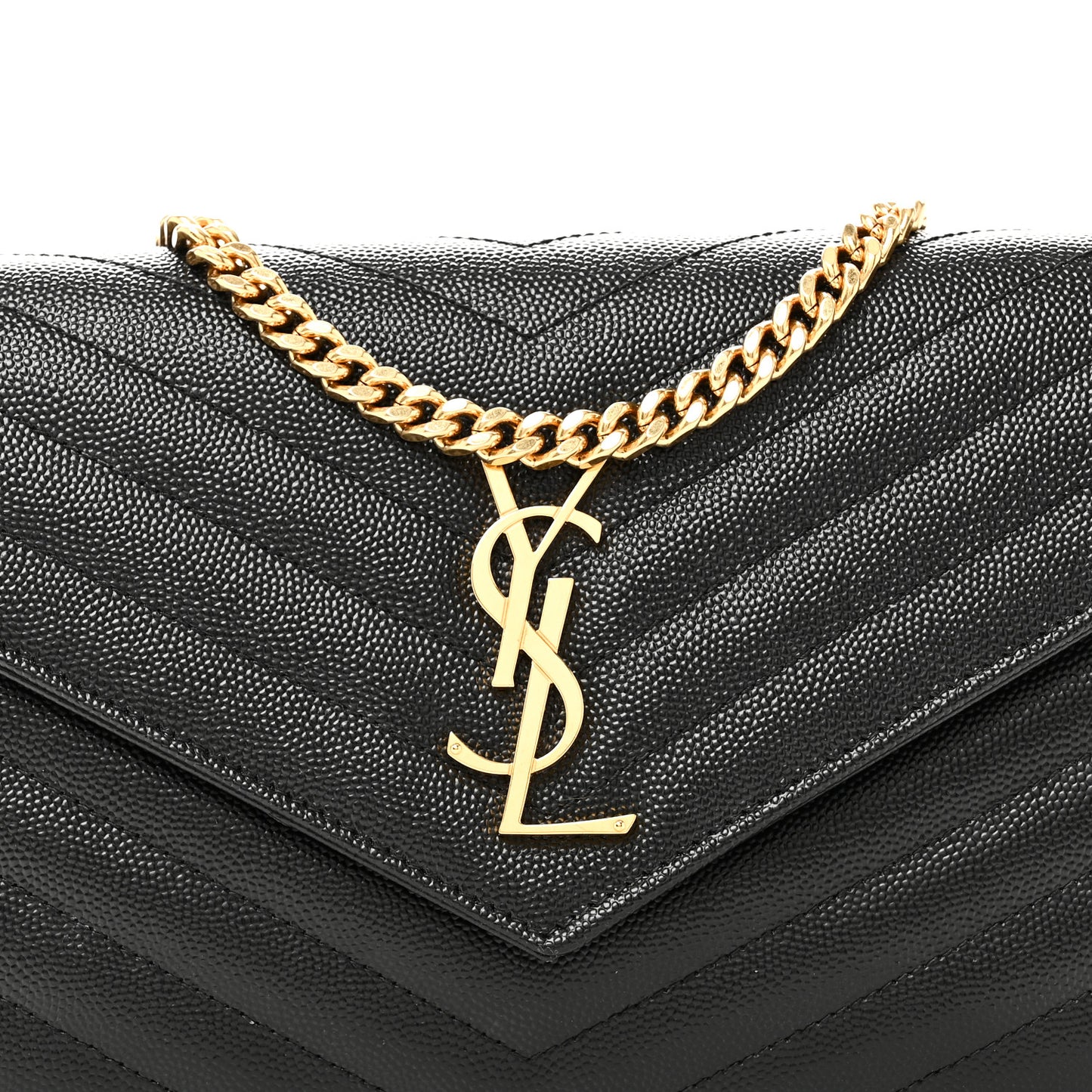 Grain De Poudre Matelasse Chevron Monogram Chain Wallet Black