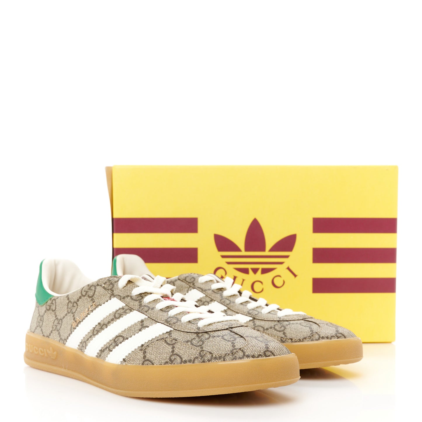X ADIDAS GG Supreme Monogram Mens Gazelle Sneakers 10.5 Beige Ebony Off White New Shamarock