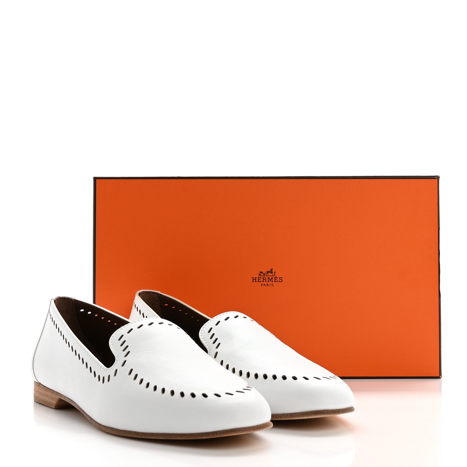 Hermes Calfskin Ovale Moccasin Loafers 37 White 9 of 9