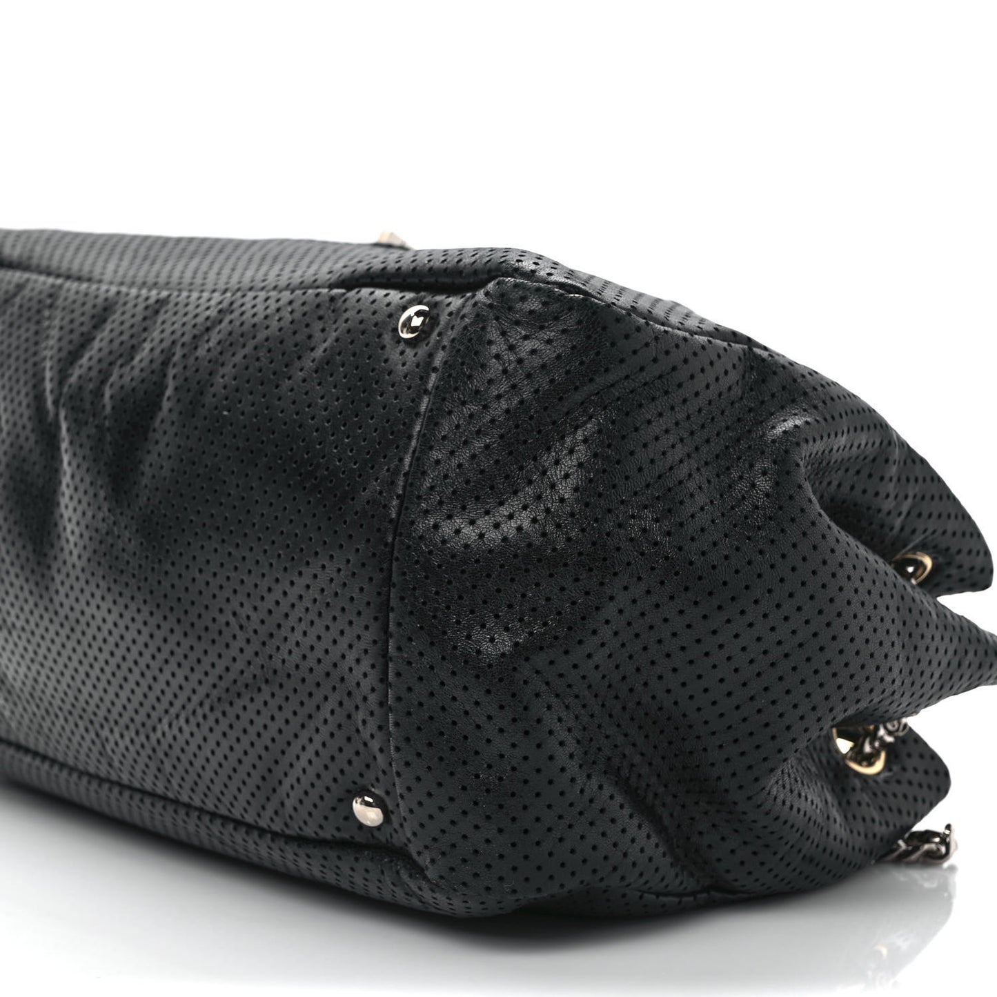 Calfskin Perforated Large Drill Accordion Flap Black