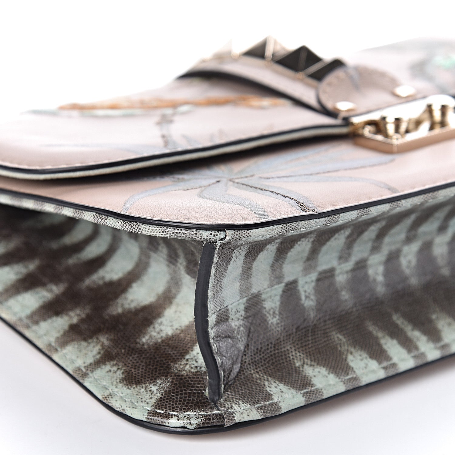 Valentino Garavani Vitello Embroidered Medium Glam Lock Rockstud Flap Beige 5 of 12
