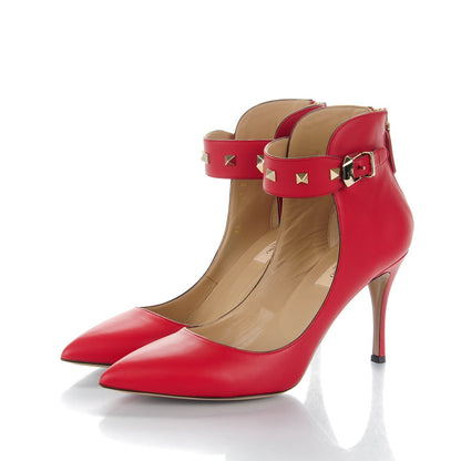 Valentino Garavani Calfskin Rockstud Ankle Strap Pumps 39.5 Red 3 of 8