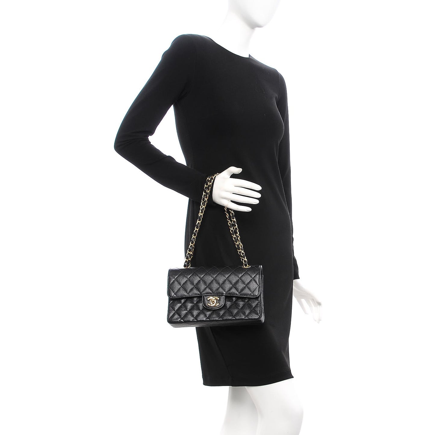 Caviar Quilted Small Double Flap Black