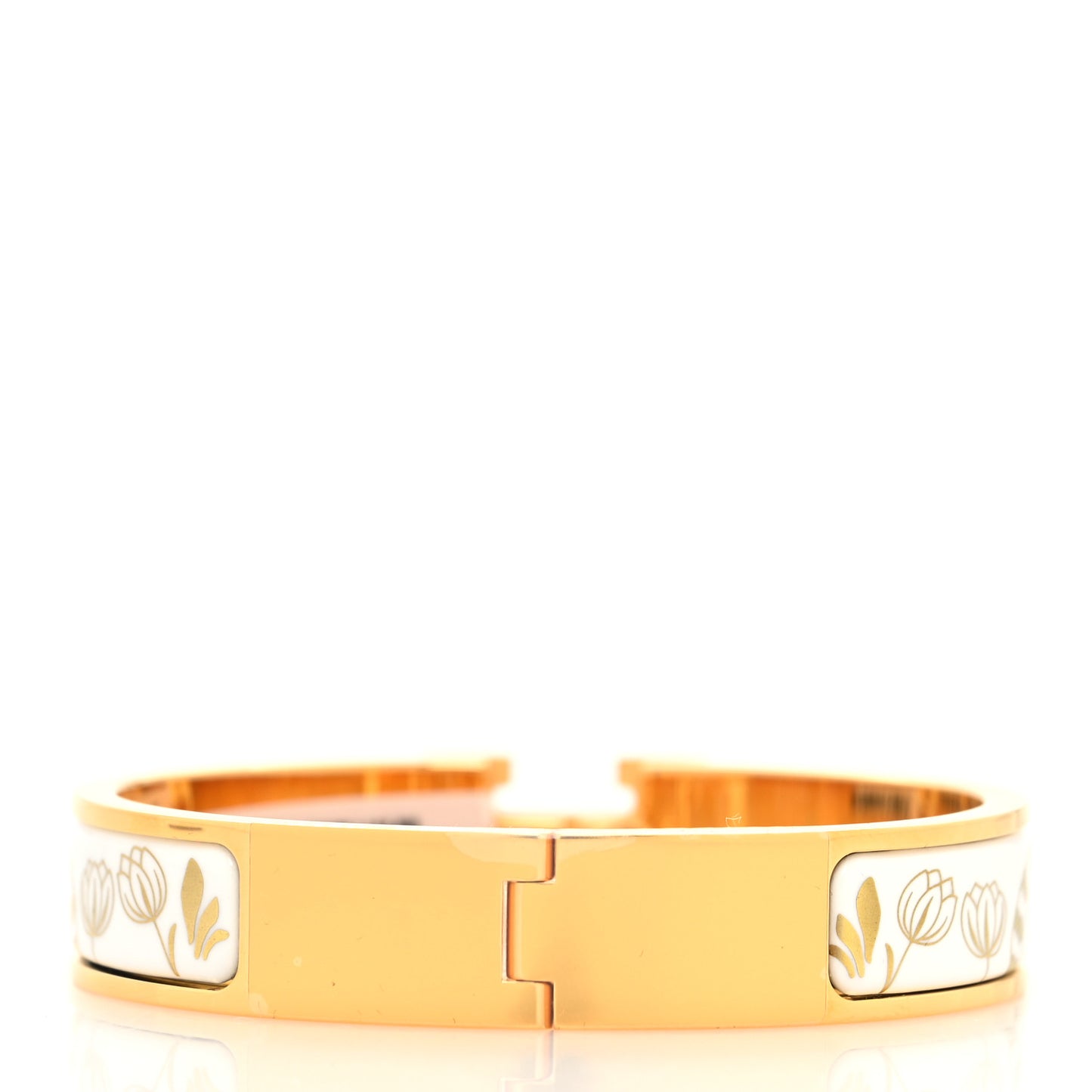 Enamel Printed Narrow Leopards Clic Clac H Bracelet PM Jaune Or White