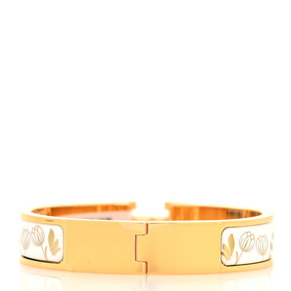 Hermes Enamel Printed Narrow Leopards Clic Clac H Bracelet PM Jaune Or White 3 of 5