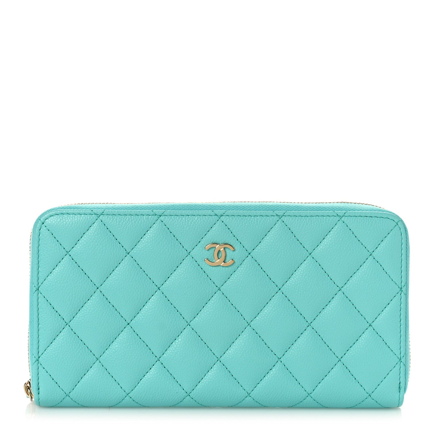 Chanel Caviar Quilted Large Gusset Zip Around Wallet Turquoise 1 of 9