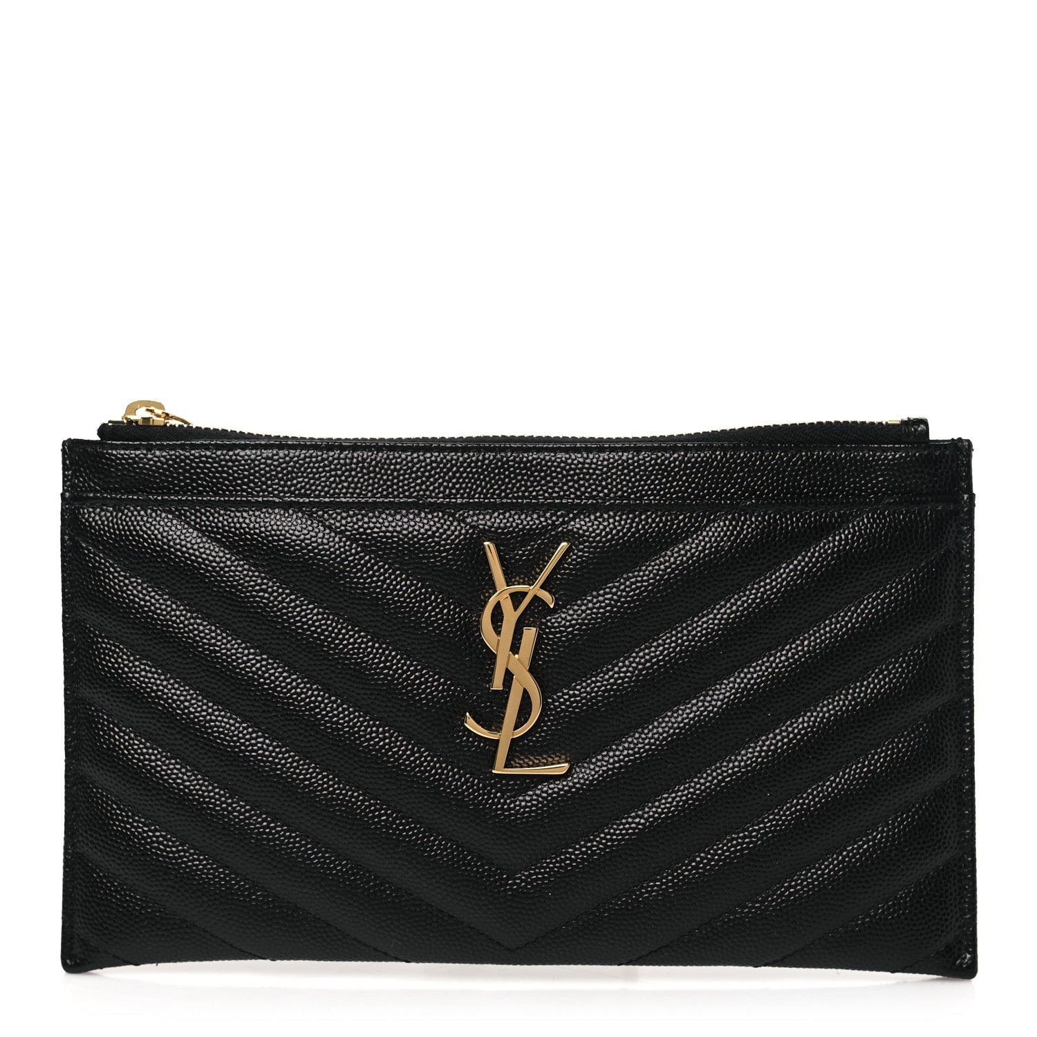 Saint Laurent Grain De Poudre Chevron Monogram Bill Pouch Black 1 of 8
