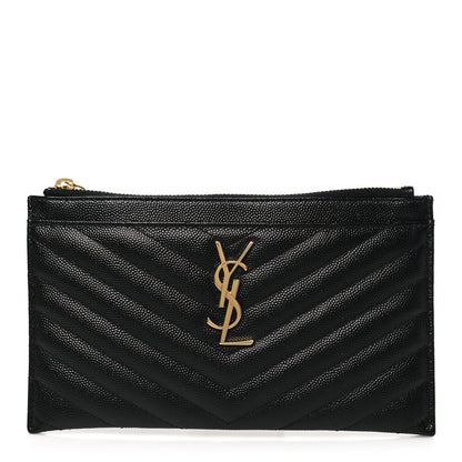Saint Laurent Grain De Poudre Chevron Monogram Bill Pouch Black 1 of 8