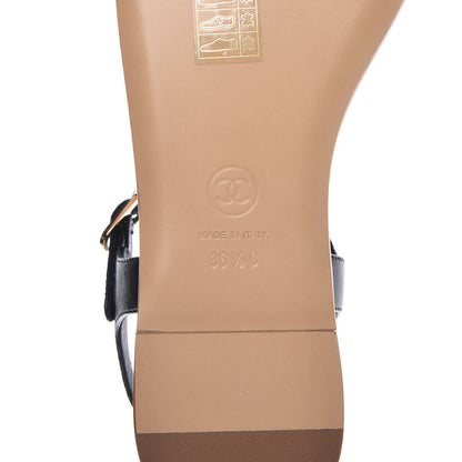 Chanel Lambskin CC Thong Sandals 36.5 Black White 6 of 9