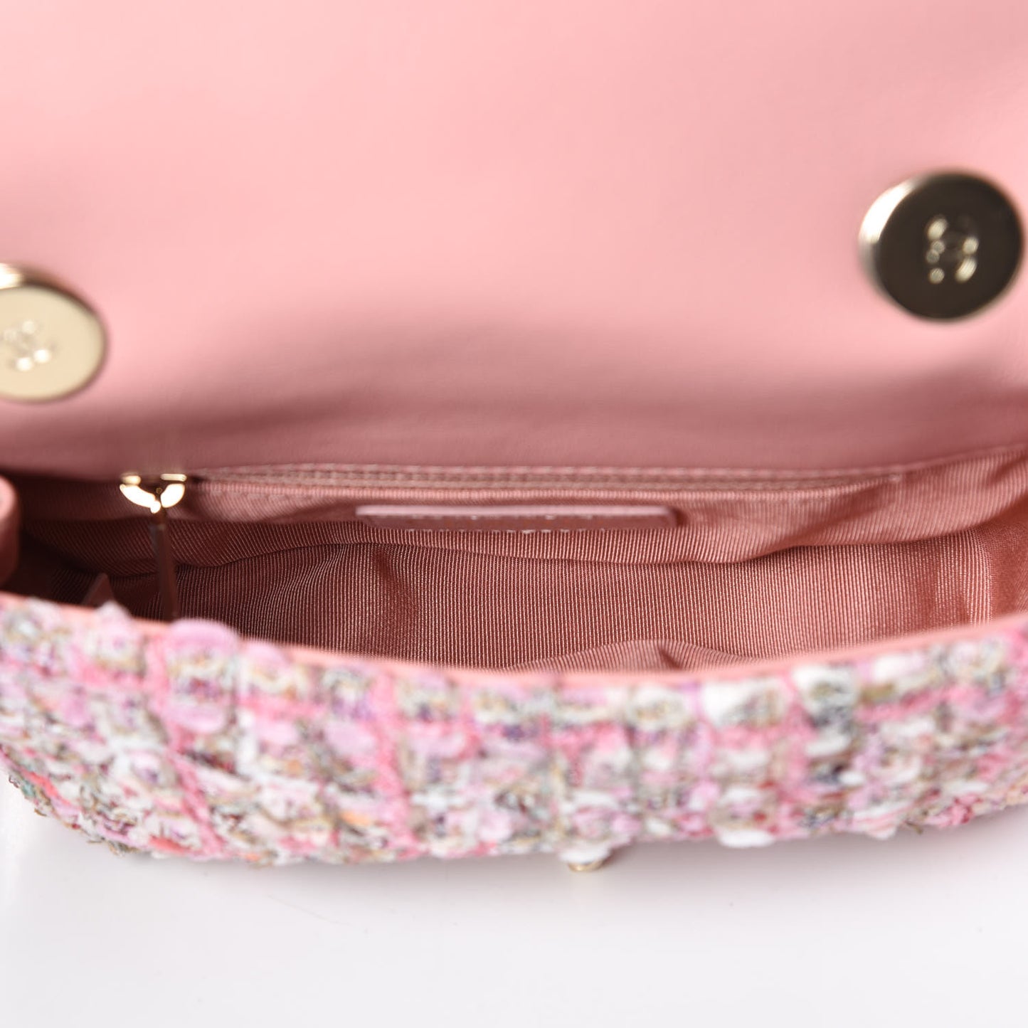 Tweed Mini Pearl Handle Flap Pink Beige Orange Ecru