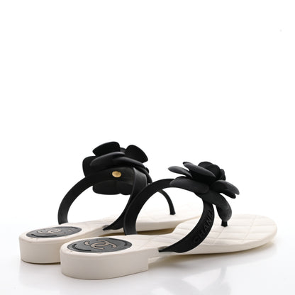 Chanel Jelly Quilted Camellia Thong Sandals 38 White Black 4 of 7