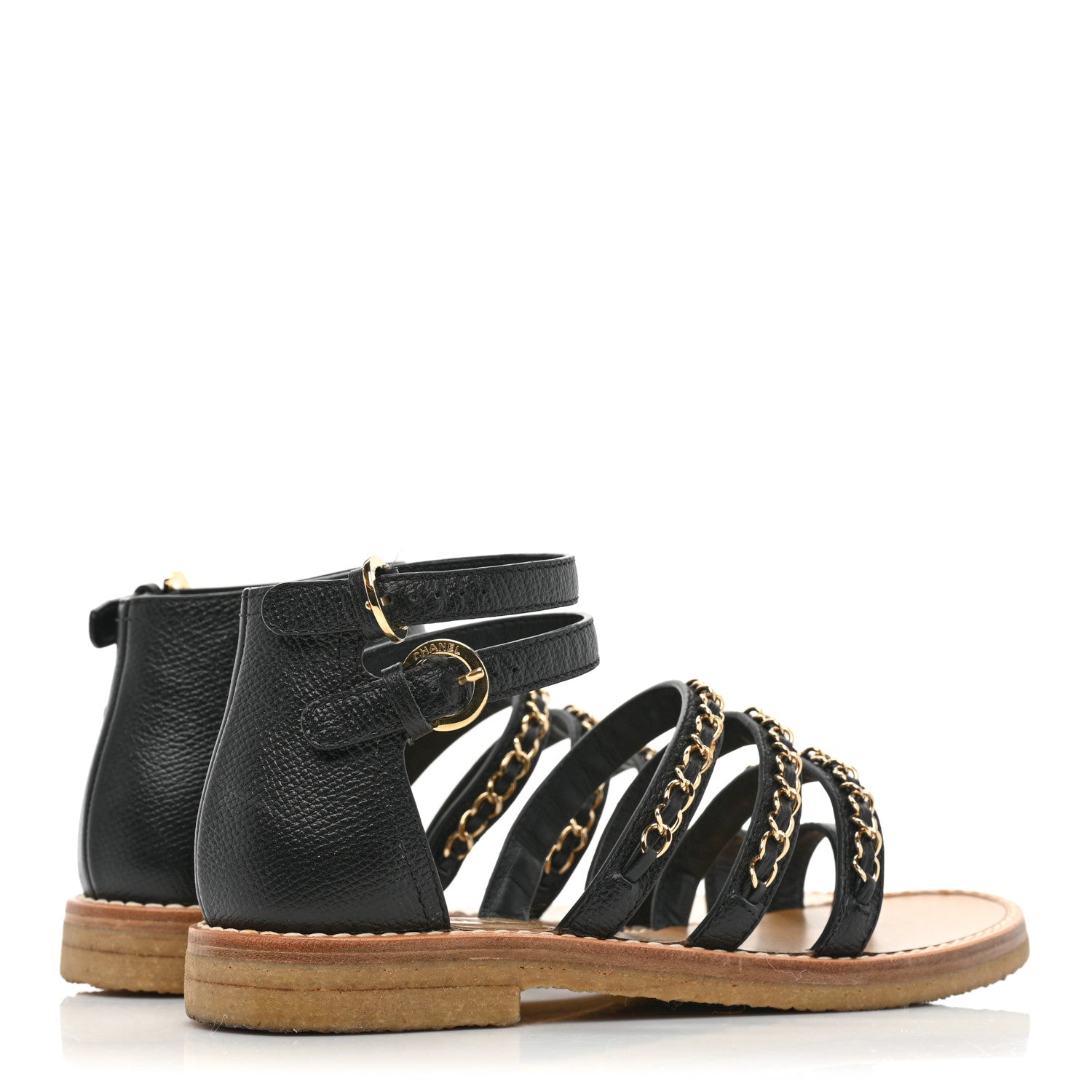 Chanel Calfskin Fantasy Chain Flat Sandals 36.5 Black 4 of 8