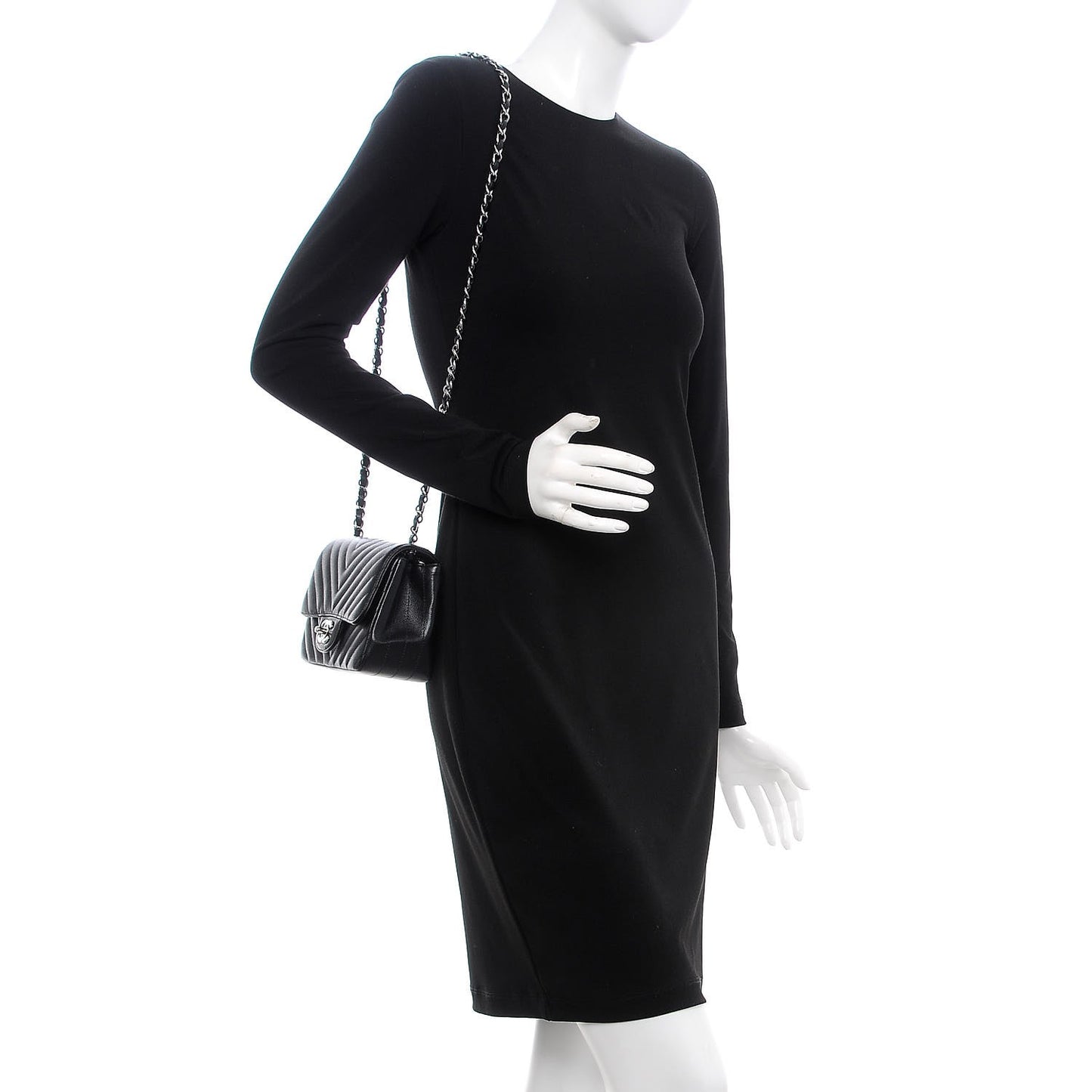 Caviar Chevron Quilted Mini Square Flap Black