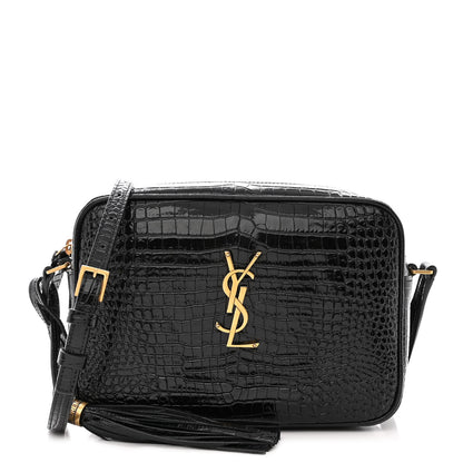 Saint Laurent Patent Calfskin Crocodile Embossed Monogram Lou Camera Bag Black 1 of 12