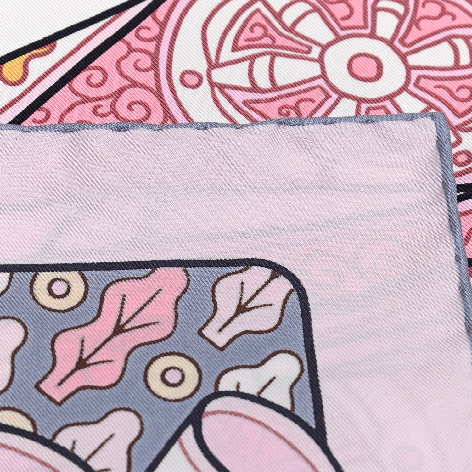 Hermes Silk Carre Duels Oniriques Scarf 90 Rose Pale Gris Jaune 5 of 10