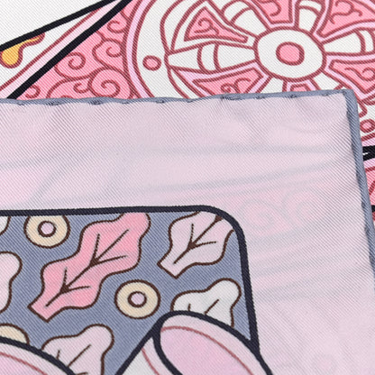 Hermes Silk Carre Duels Oniriques Scarf 90 Rose Pale Gris Jaune 5 of 10