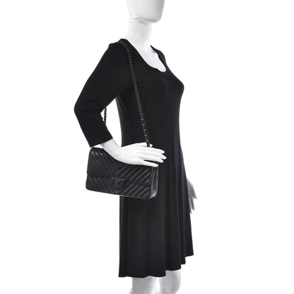 Chanel Lambskin Chevron Quilted Medium Double Flap So Black 3 of 16