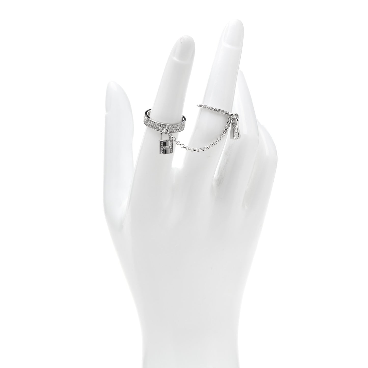 18K White Gold Diamond Kelly Clochette Double Ring 52 6