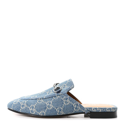 Gucci New Denim GG Malaga Kid Womens Princetown Slippers 37.5 Light Blue Royale 1 of 10