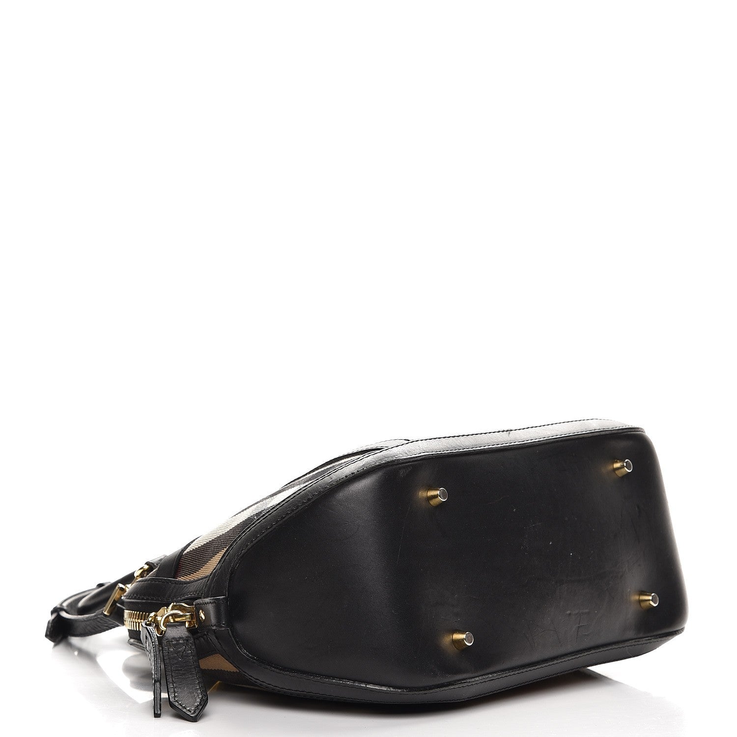 Burberry Bridle Calfskin House Check Small Orchard Bowling Bag Black 5 of 13