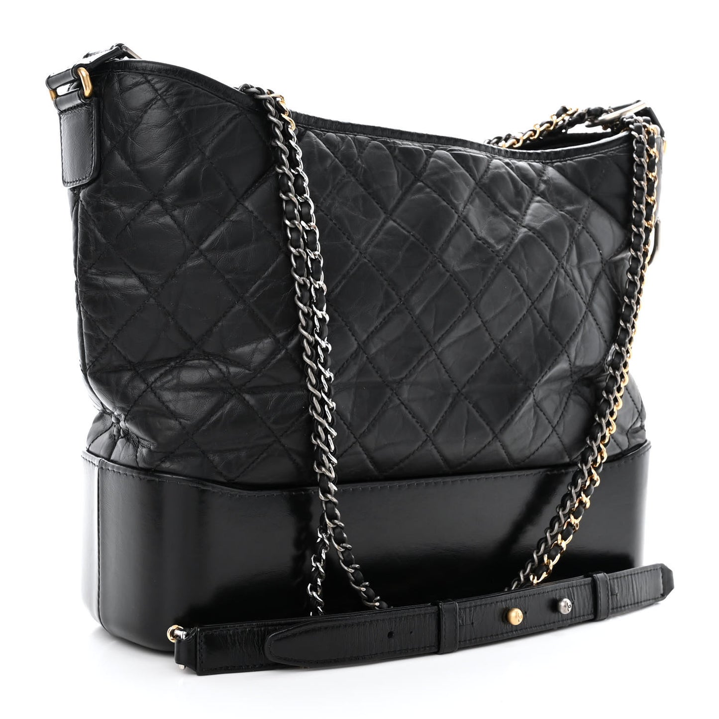 Aged Calfskin Quilted Large Gabrielle Hobo Black
