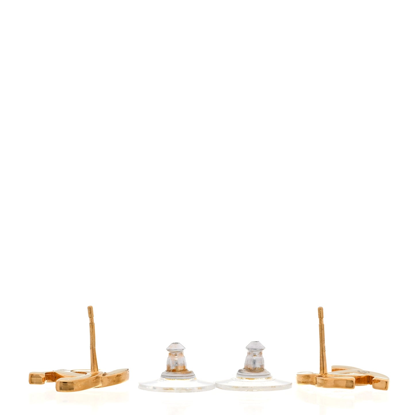 Metal CC Paris Button Stud Earrings Gold