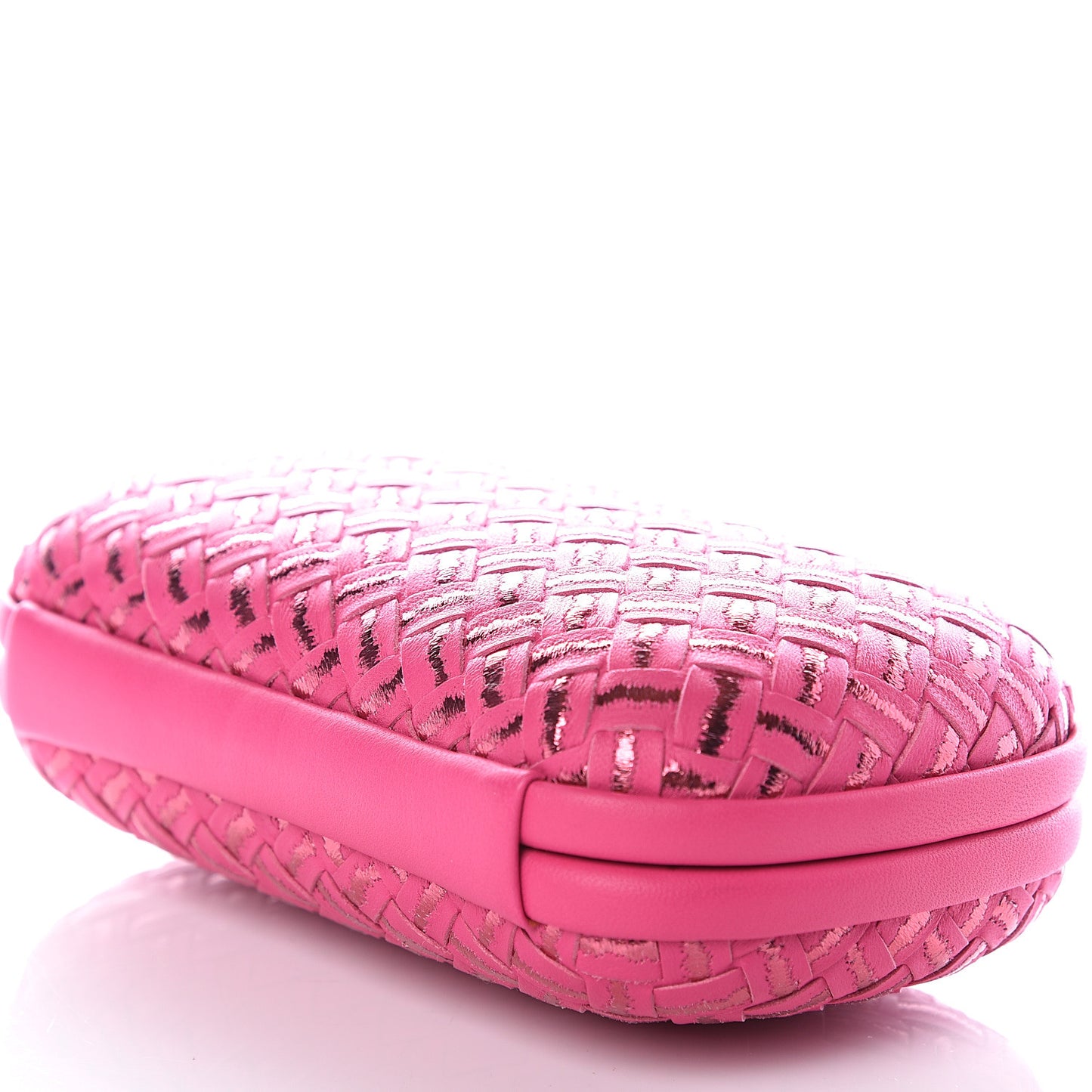 Nappa Intrecciato Metallic Placcato Knot Clutch Rose Shock