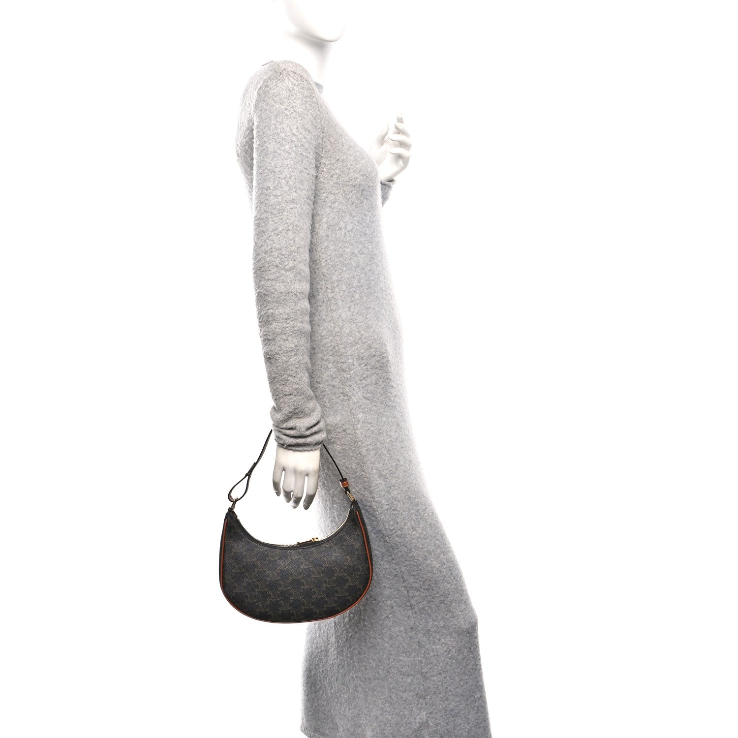 Celine Triomphe Canvas Calfskin Ava Shoulder Bag Tan 2 of 13