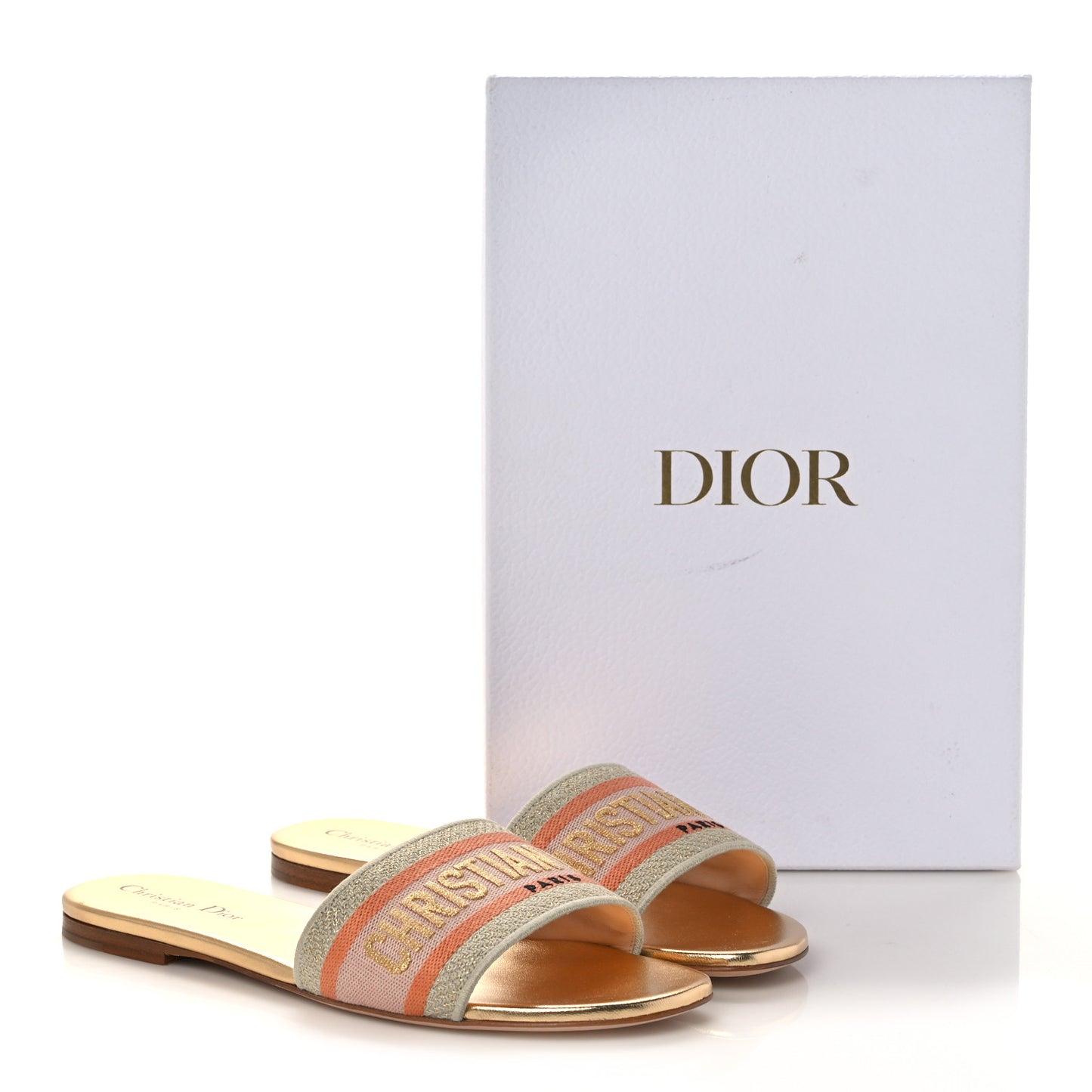 Cotton Embroidered Dway Mules Slide Sandals 39.5 Platinum