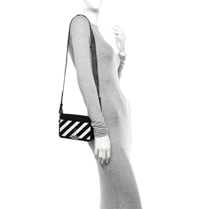 Off-White Saffiano Striped Mini Diag Binder Clip Bag Black White 3 of 11