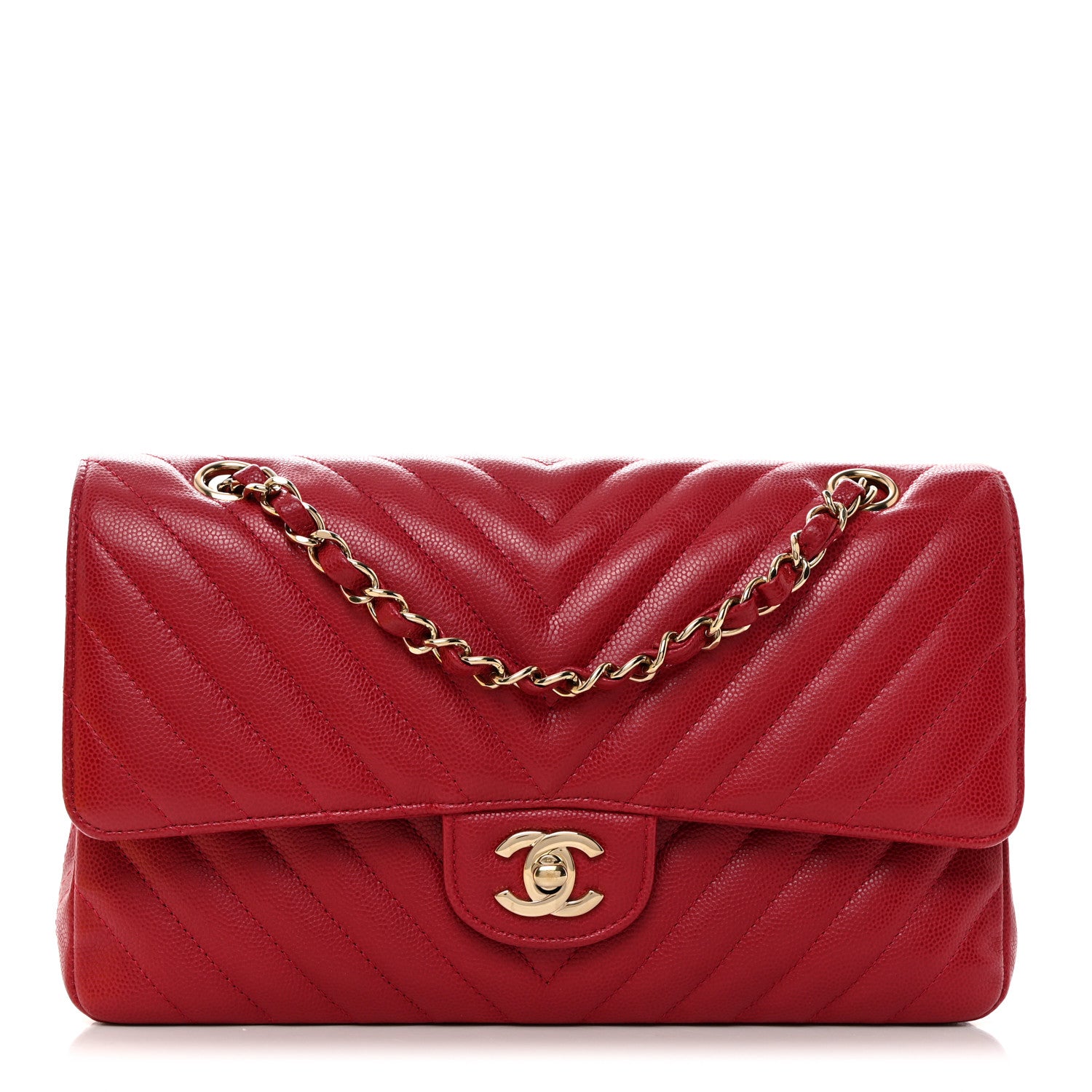 Chanel Caviar Chevron Quilted Medium Double Flap Dark Red 1 of 10