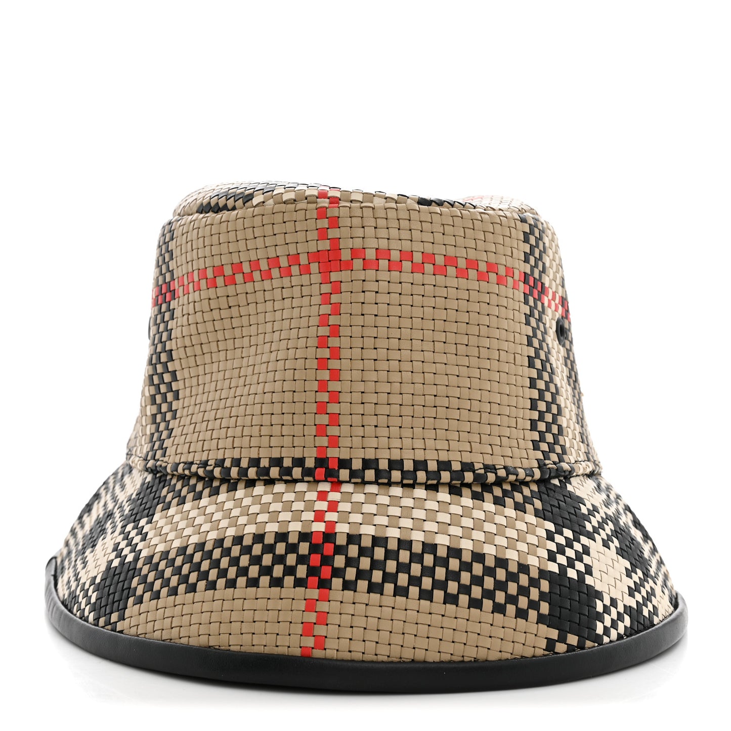 Calfskin Woven Check Bucket Hat M Archive Beige