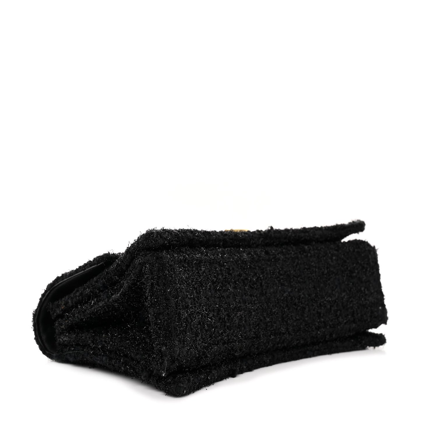 Metallic Tweed Boucle Quilted Small Crush Chain Bag Black