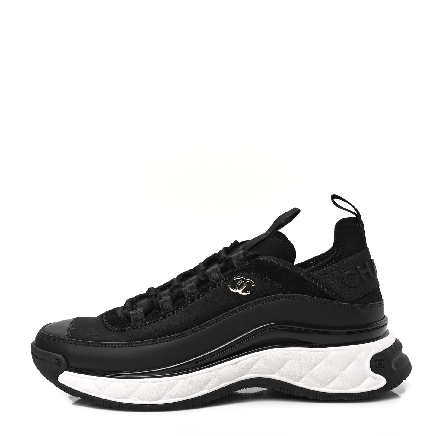 Velvet Calfskin Mixed Fibers CC Sneakers 38.5 Black