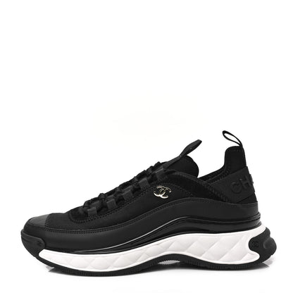 Chanel Velvet Calfskin Mixed Fibers CC Sneakers 38.5 Black 1 of 8
