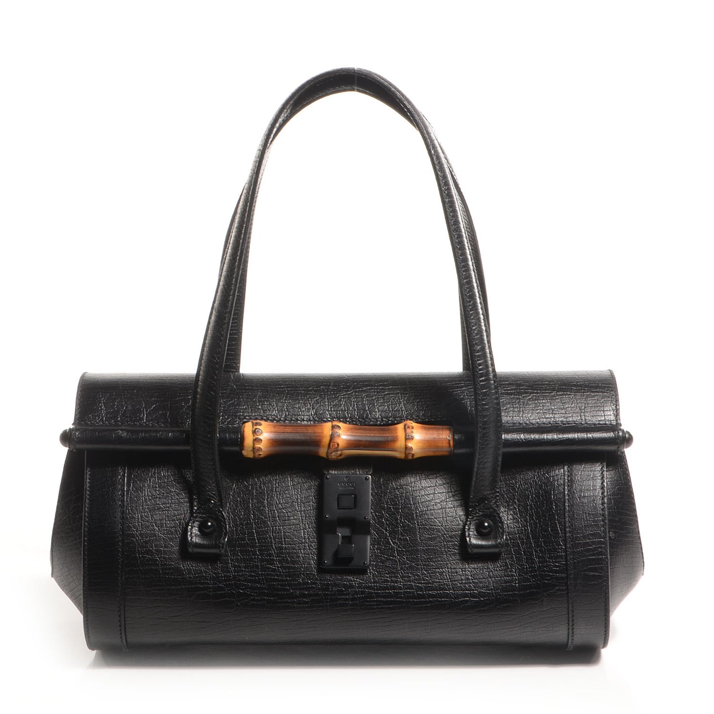 Leather Bamboo Bullet Tote Bag Black