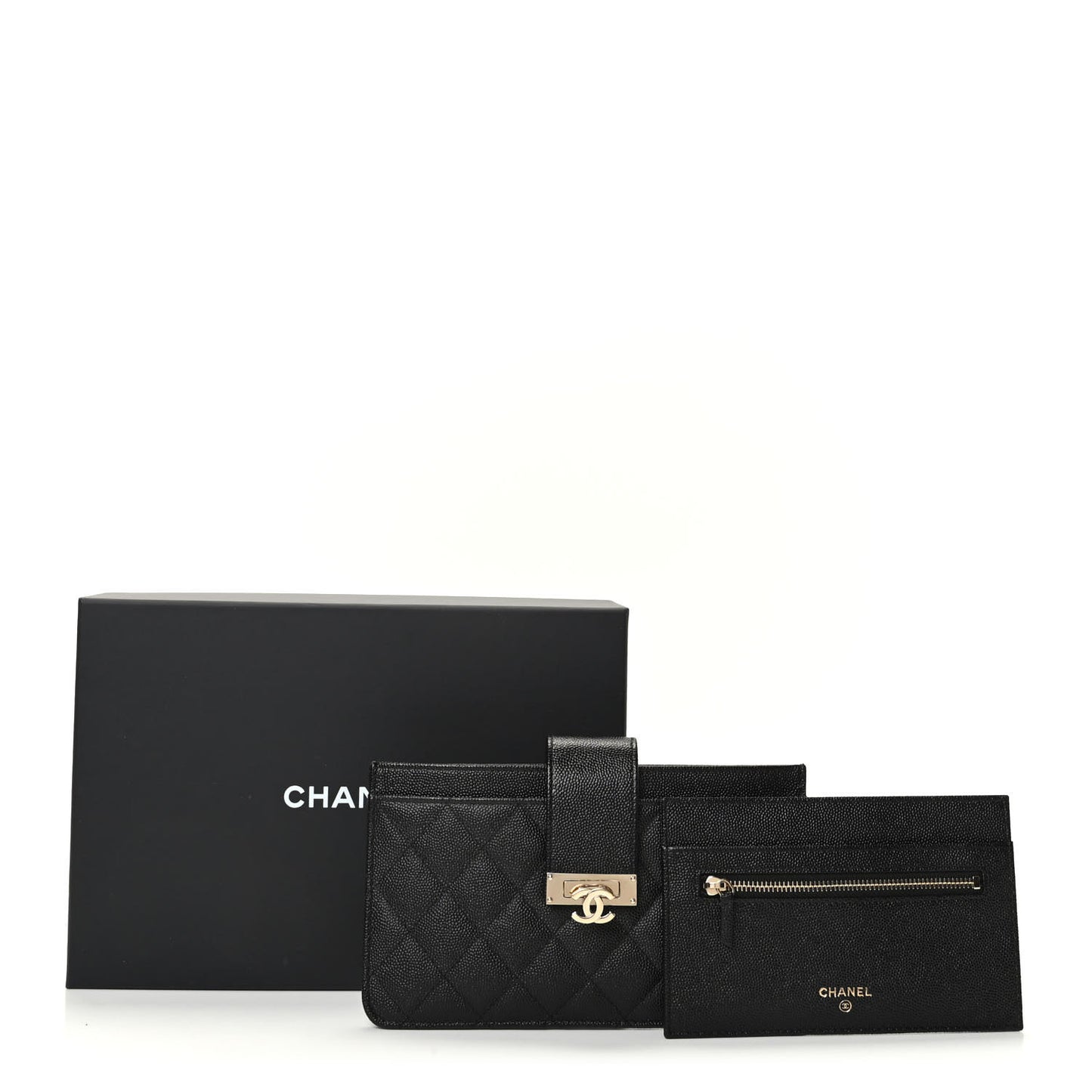 Caviar Quilted CC Strap Pouch Black
