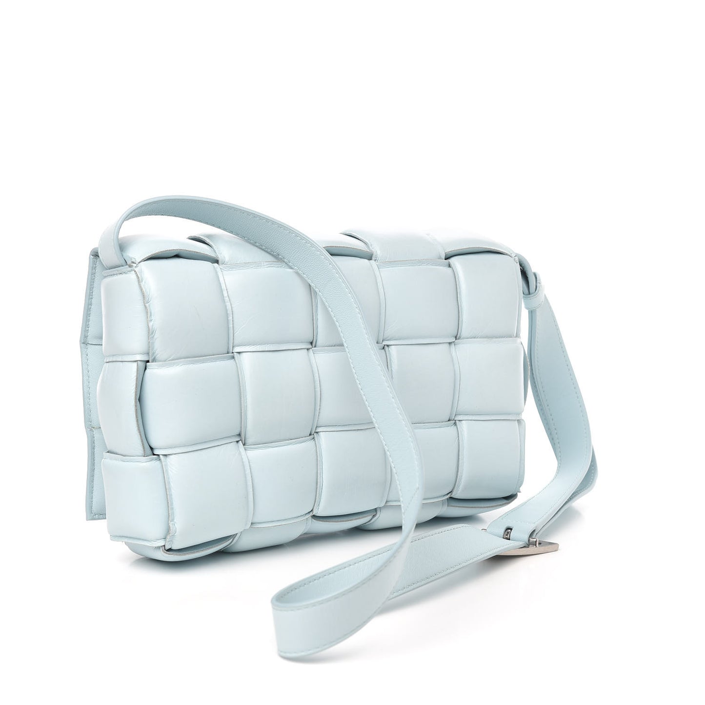 Paper Calfskin Maxi Intreccio Padded Cassette Crossbody Bag Ice
