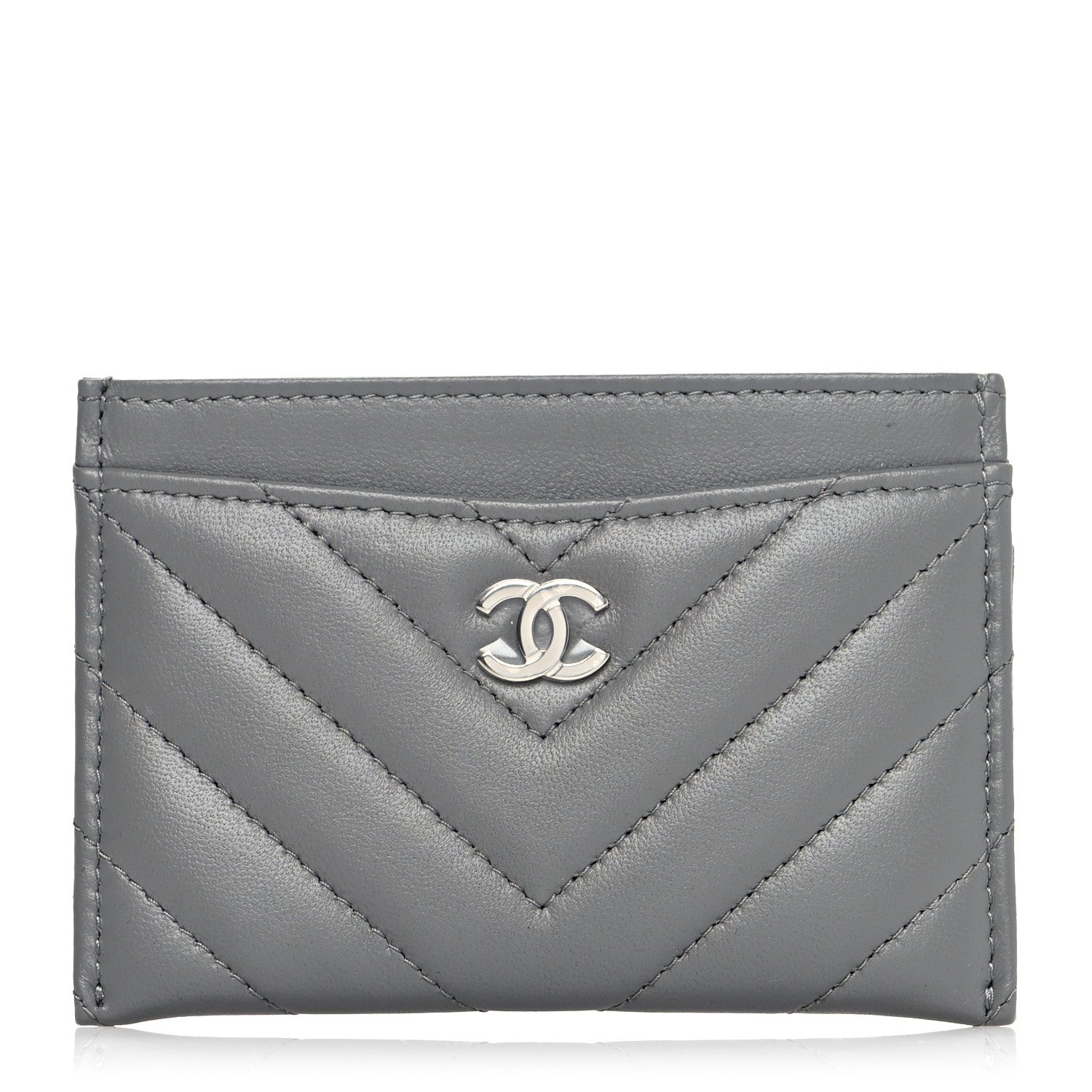 Chanel Lambskin Chevron Quilted Card Holder Grey 1 of 8