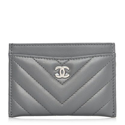 Chanel Lambskin Chevron Quilted Card Holder Grey 1 of 8