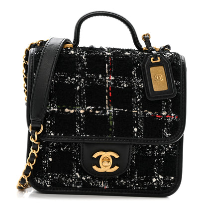 Chanel Tweed Calfskin School Memory Mini Top Handle Flap Black White Red Green Beige 1 of 10