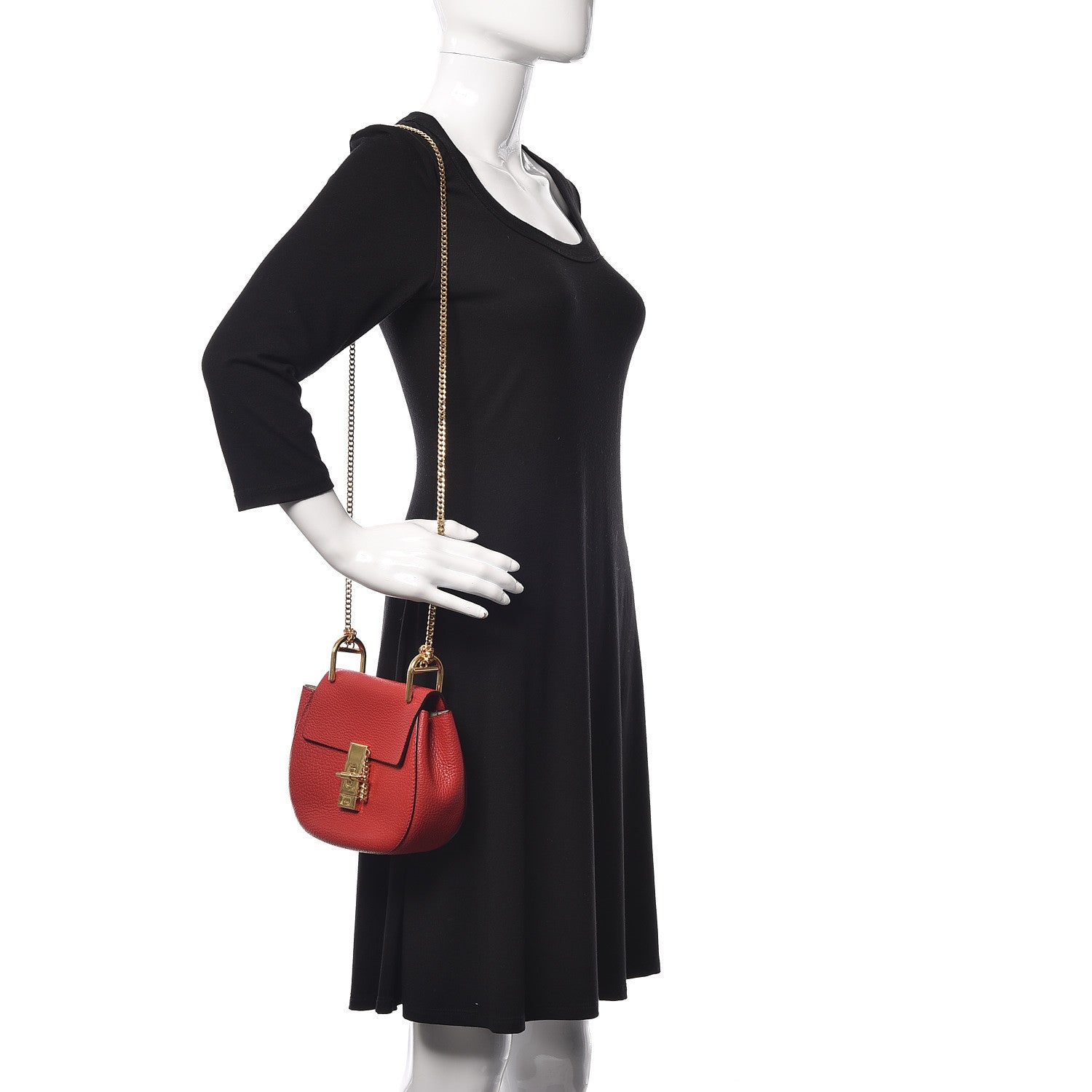 Chloe Grained Lambskin Mini Drew Shoulder Bag Plaid Red 2 of 9