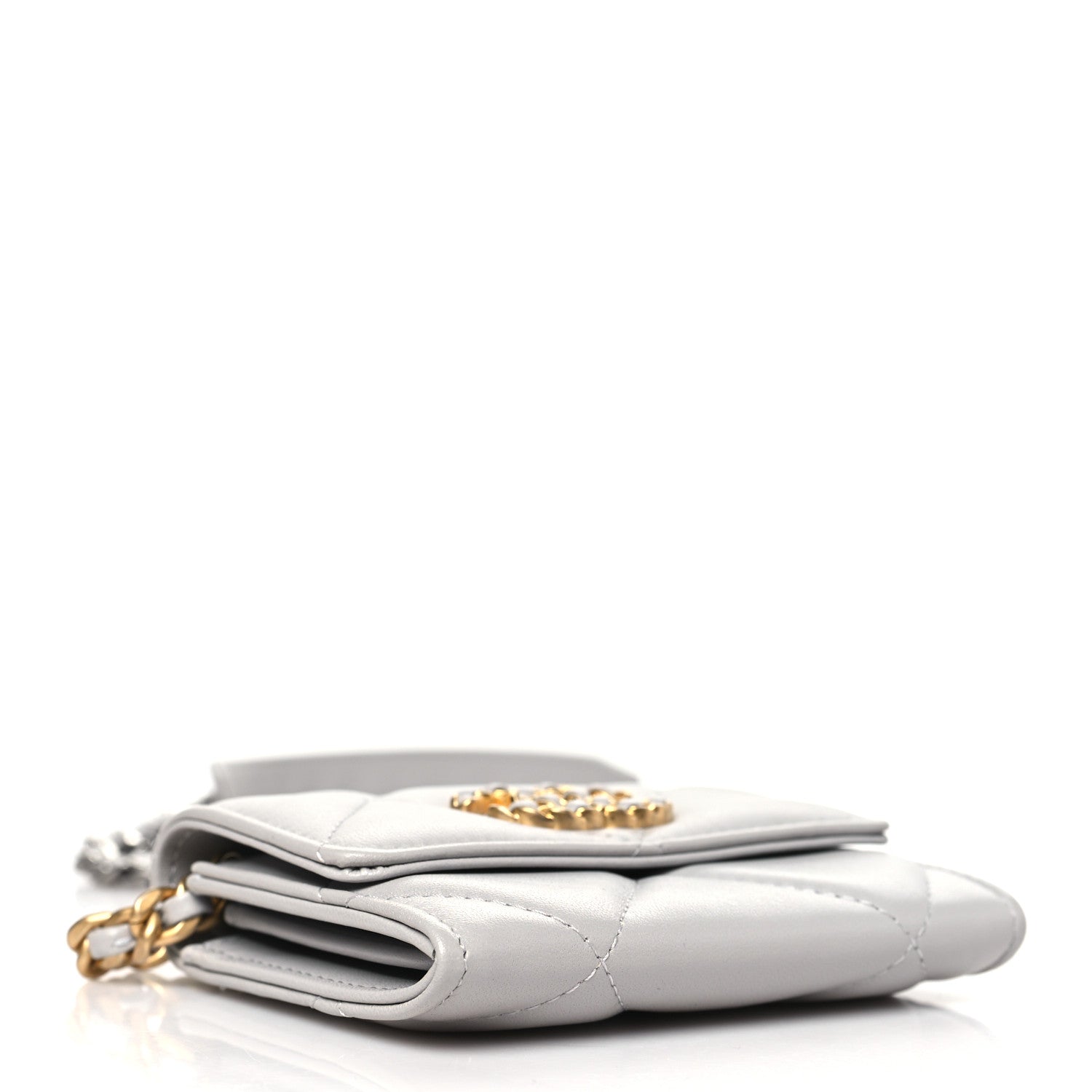 Chanel Lambskin Quilted Chanel 19 Flap Coin Purse With Chain Grey 4 of 11