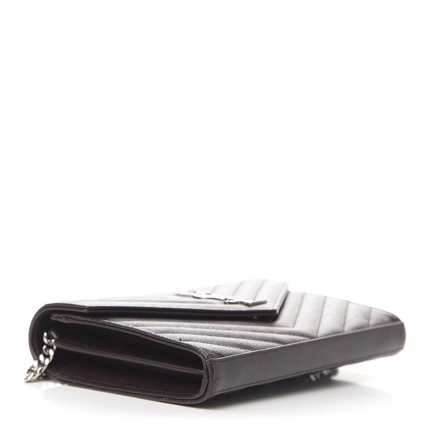 Grain De Poudre Matelasse Chevron Monogram Chain Wallet Dark Brown