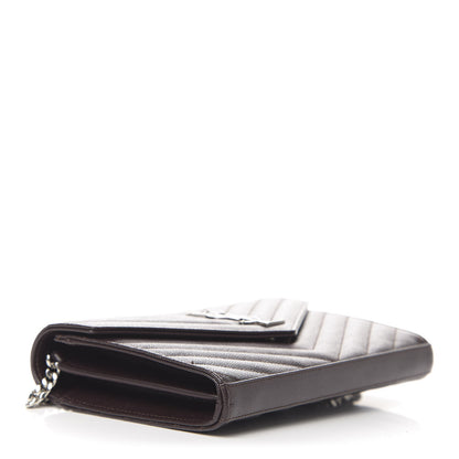 Saint Laurent Grain De Poudre Matelasse Chevron Monogram Chain Wallet Dark Brown 4 of 10