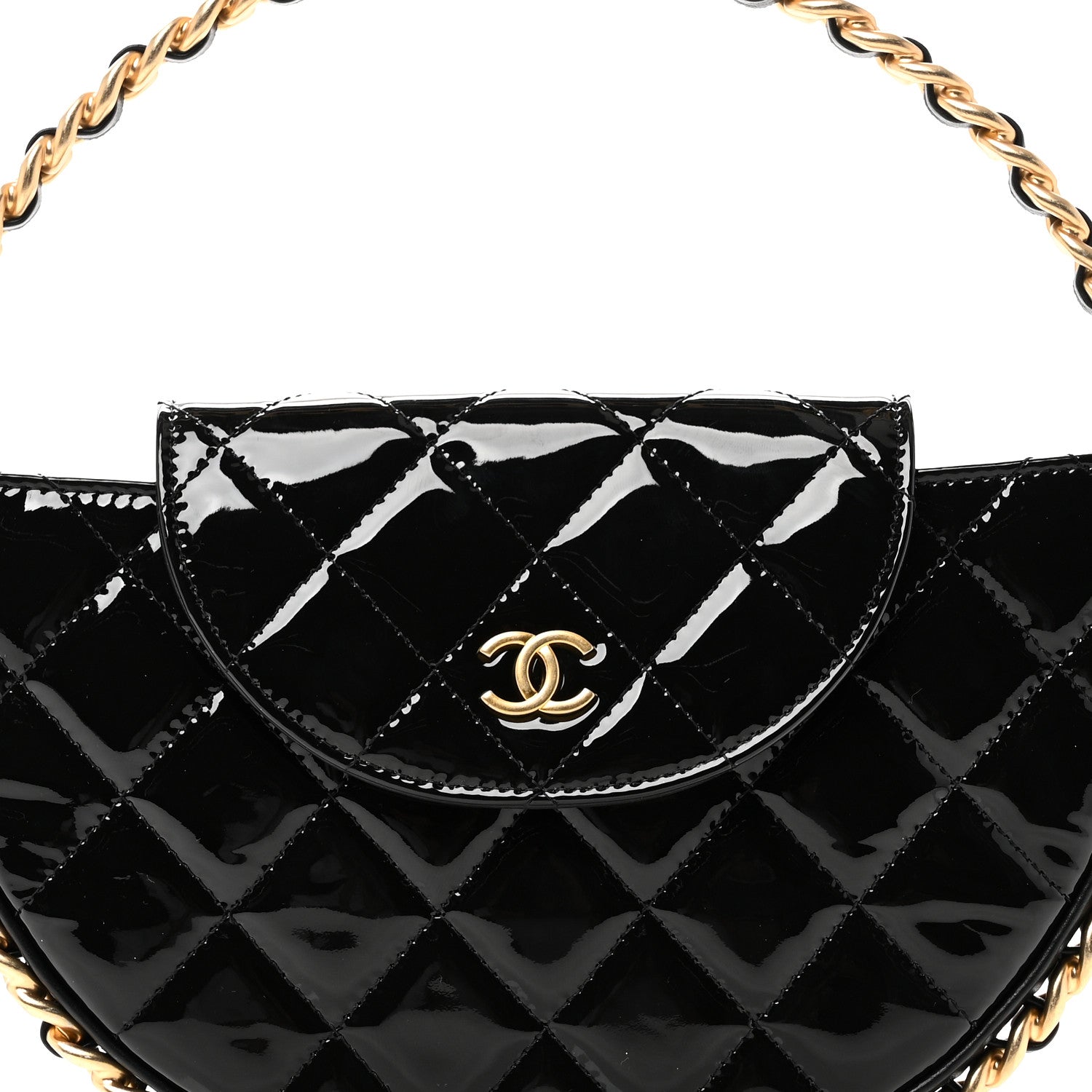Chanel Patent Calfskin Quilted Chain Hoop Bag Black 8 of 10