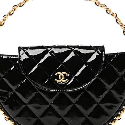 Chanel Patent Calfskin Quilted Chain Hoop Bag Black 8 of 10