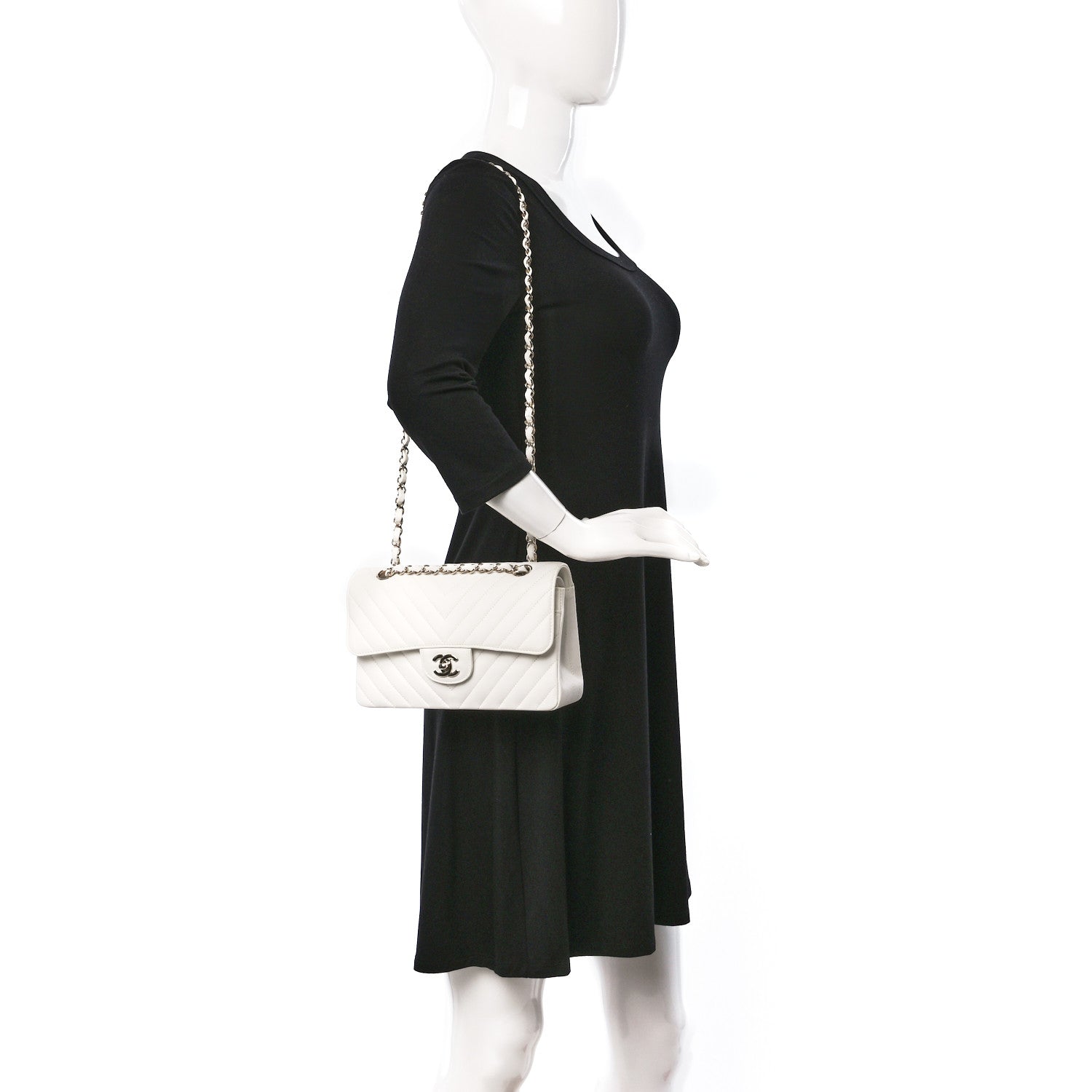 Chanel Caviar Chevron Quilted Small Double Flap White 2 of 9