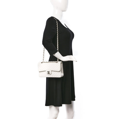 Chanel Caviar Chevron Quilted Small Double Flap White 2 of 9