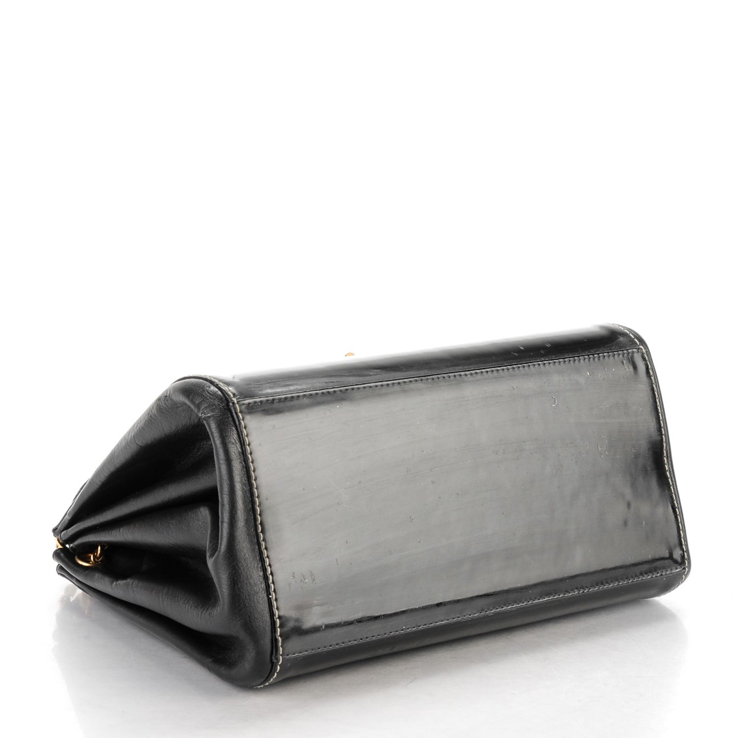 Patent Lambskin Chocolate Bar Accordion Flap Black Beige